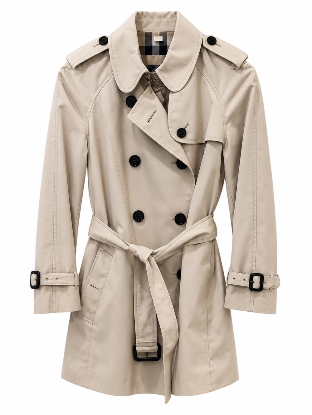 Burberry Light Tan Trench Coat with Black Accents